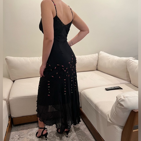 Vintage 90’s Sue Wong high low maxi Black lace Pink Roses Long Dress Size 6. - Picture 12 of 12